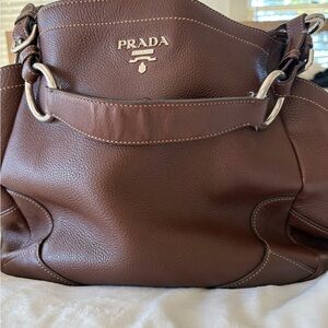 Vintage Prada Vitello Daino Dark Brown Leather Hobo Shoulder Bag